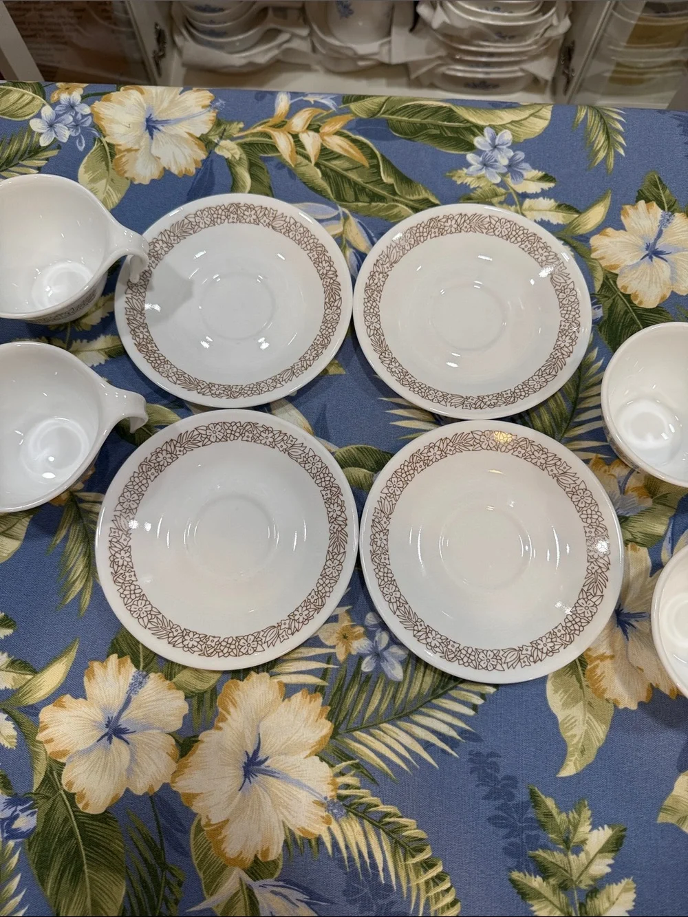 Corelle set of four tea cups and saucers Woodland design